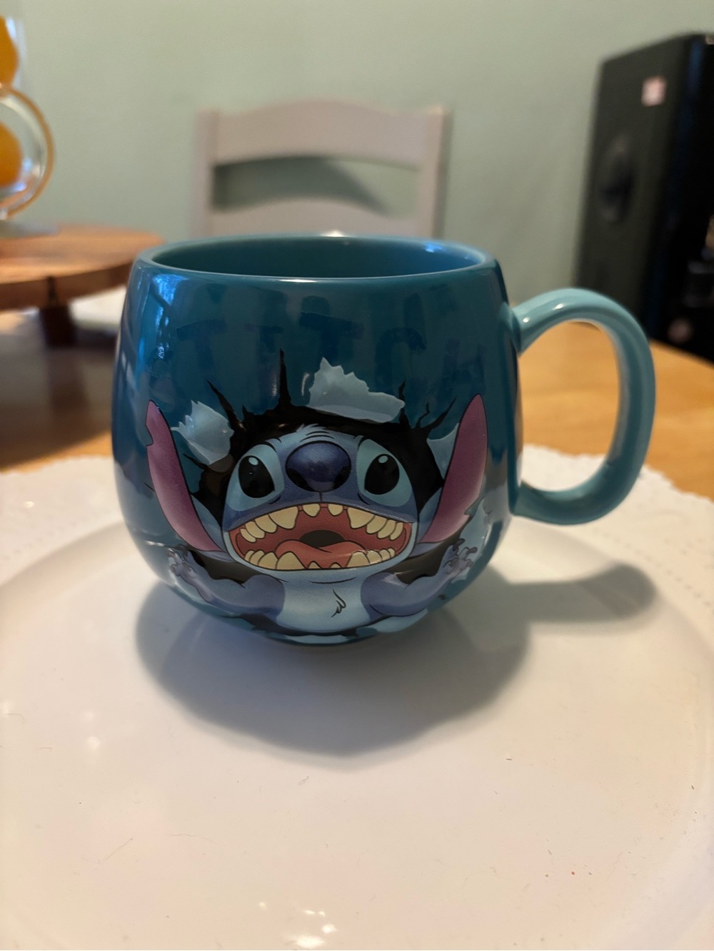 Disney Stitch Round Ceramic Mug in Teal and Pink Accents